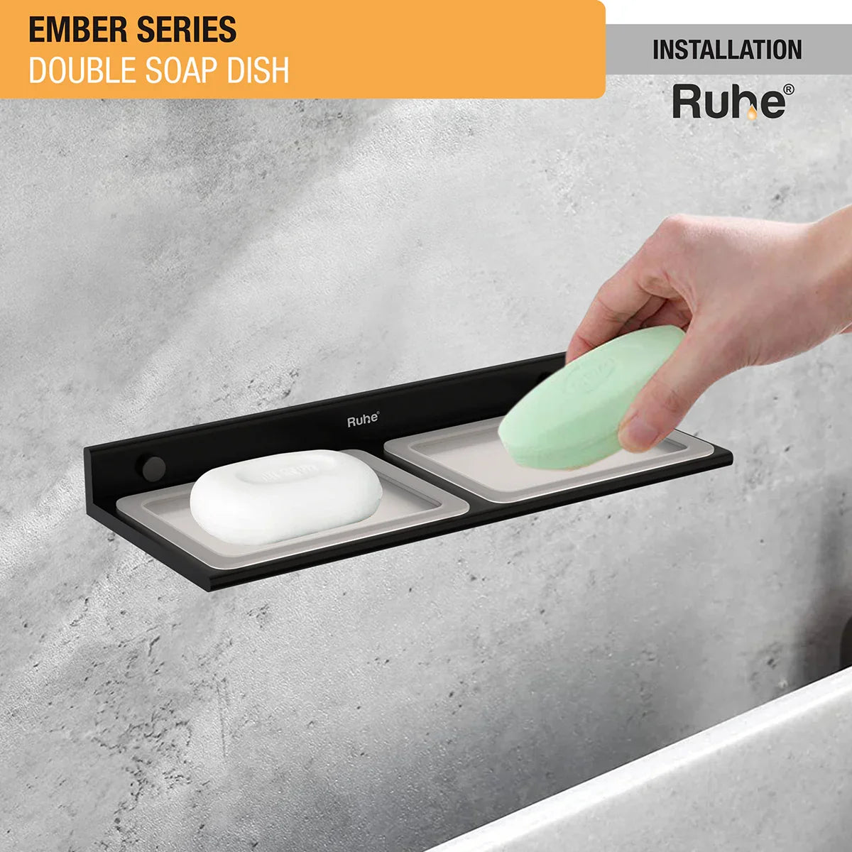 Ember Double Soap Dish (Space Aluminium) installation