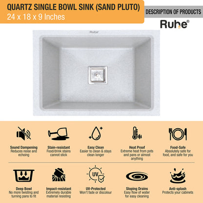 Quartz Single Bowl Kitchen Sink (24 x 18 x 9 Inches)