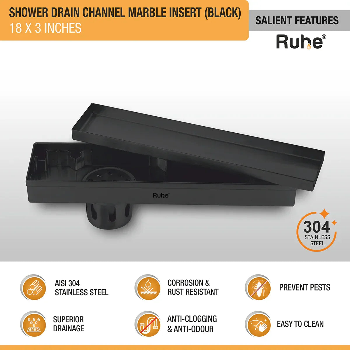 Marble-Insert Shower Drain Channel (3 Inches)