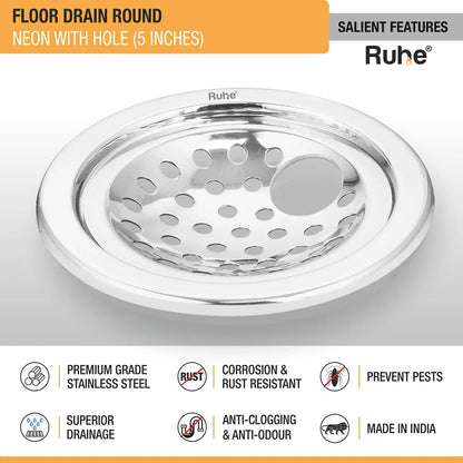 Neon Round with Collar Floor Drain (5 Inches) with Hole (Pack of 2) - by Ruhe