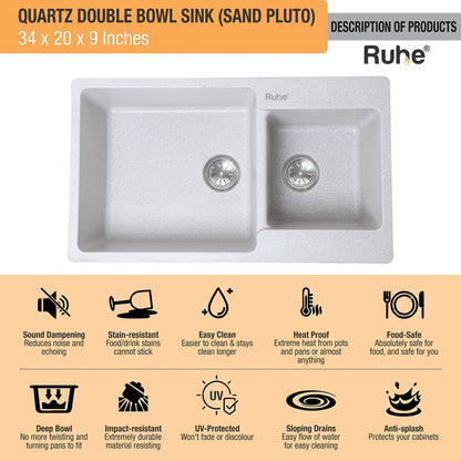 Quartz Double Bowl Kitchen Sink (34 x 20 x 9 inches)