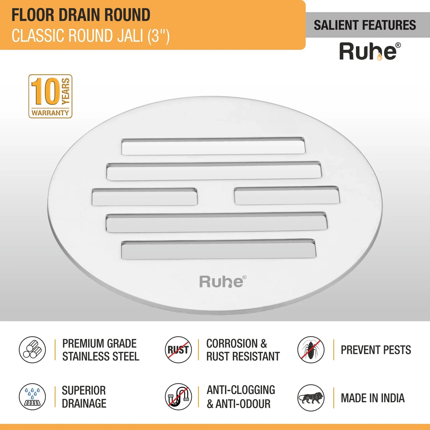 Classic Round Jali Floor Drain (3 inches) (Pack of 4) features