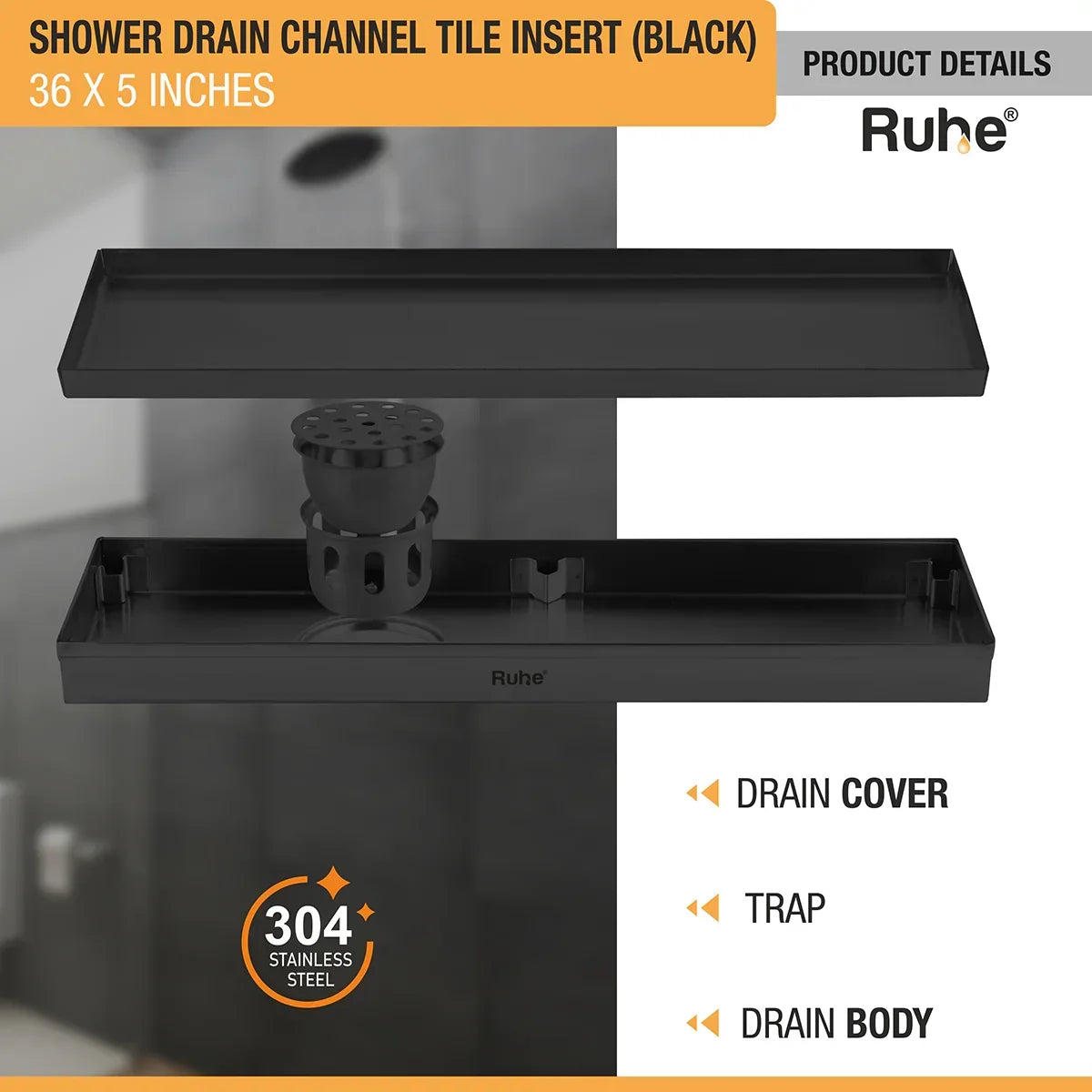 Tile-Insert Shower Drain Channel Coloured (5 Inches)
