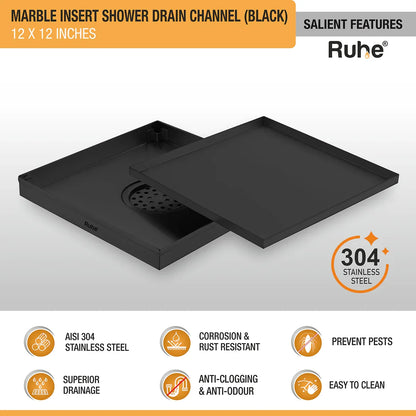 Marble-Insert Shower Drain Channel (12 x 12 Inches)