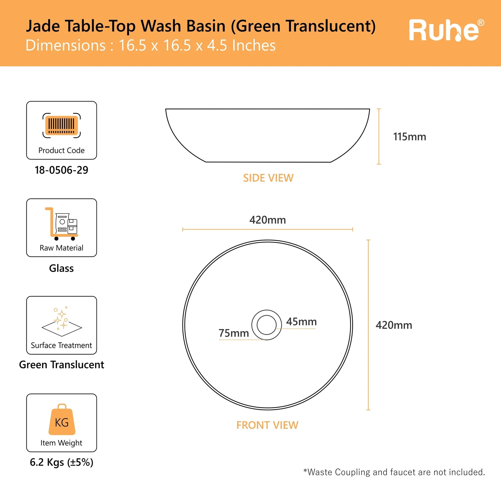 Jade Table-Top Wash Basin (dimensions)