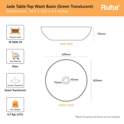 Jade Table-Top Wash Basin (dimensions)