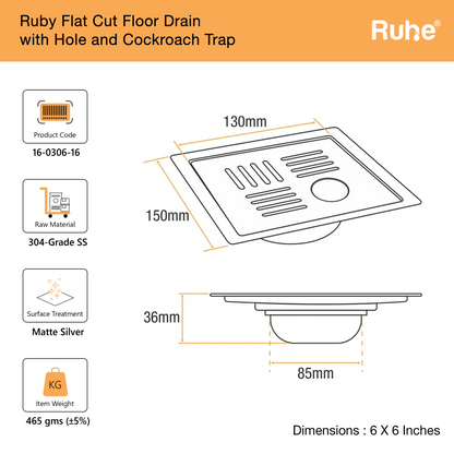 Ruby Square Flat Cut Floor Drain