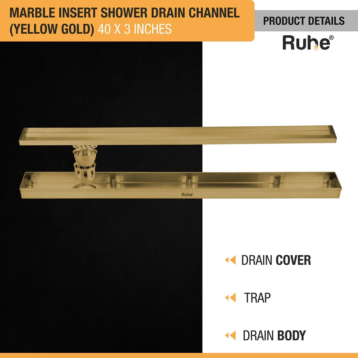 Marble-Insert Shower Drain Channel Yellow Gold (3 Inches)