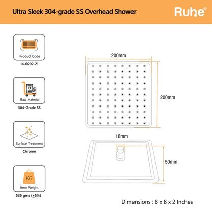 Ultra Sleek 304-Grade SS Overhead Shower