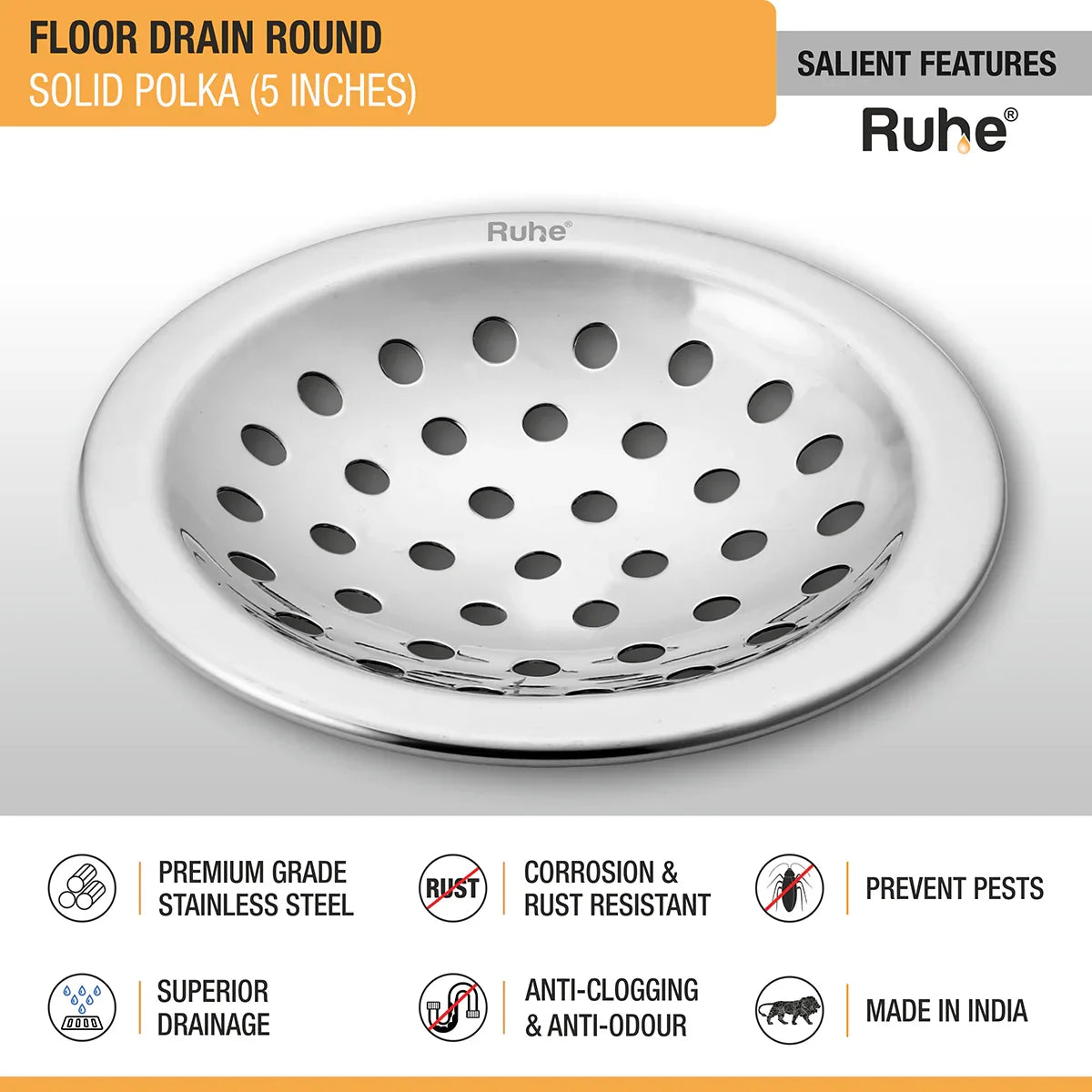 Solid Polka with Collar Round Floor Drain (5 inches) (Pack of 2)- by Ruhe