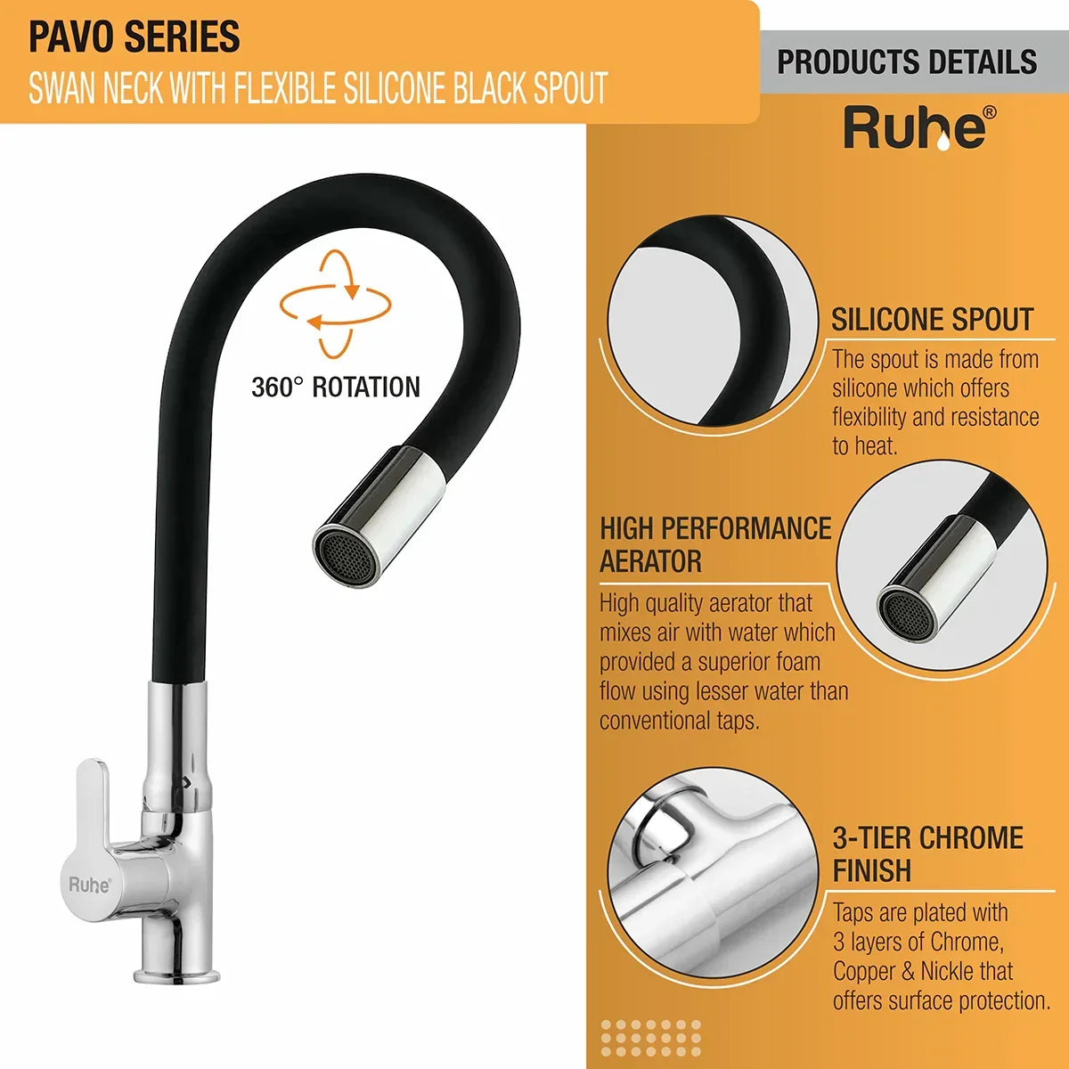 Pavo Deck Mount Kitchen Sink Tap with Coloured Flexible Silicone Spout