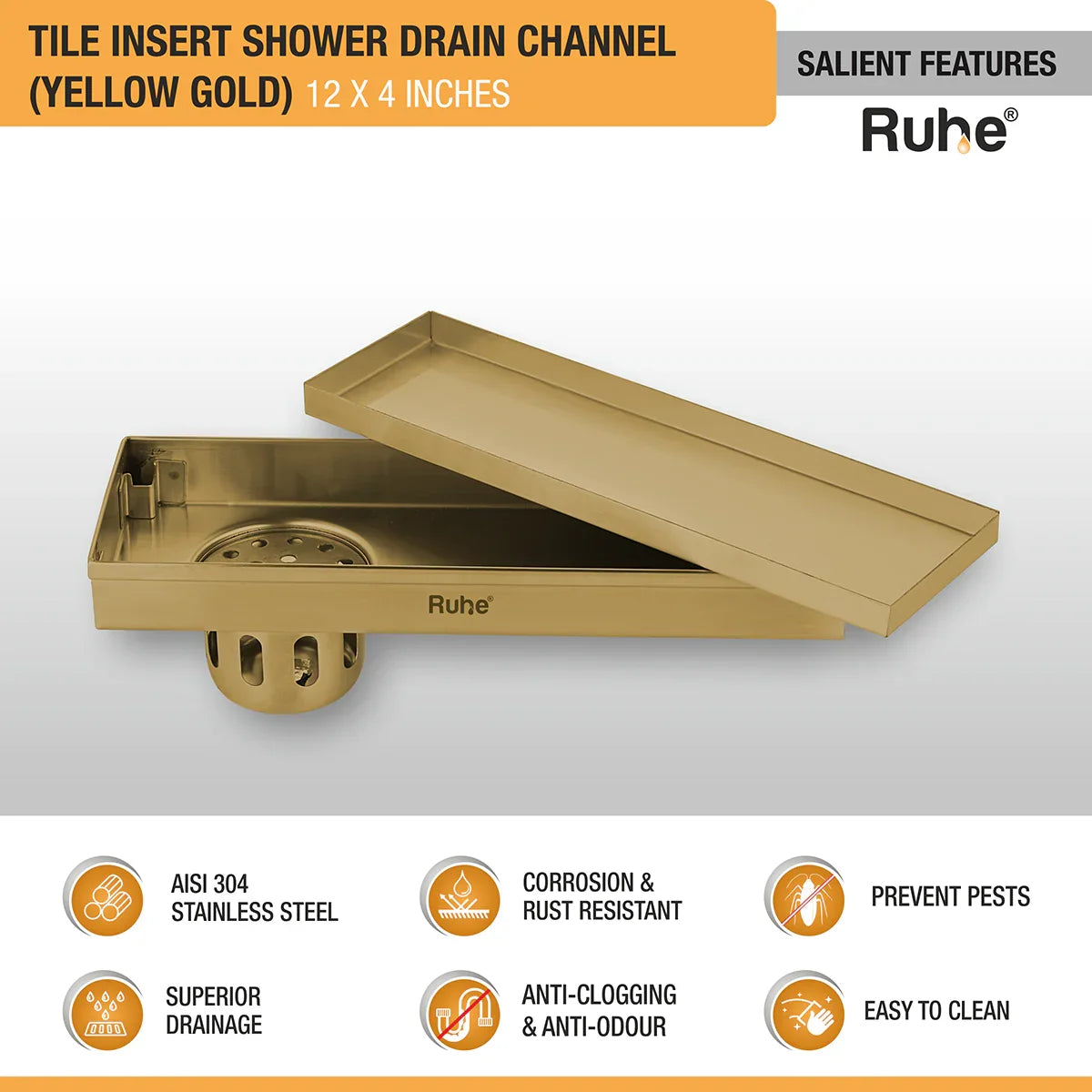 Tile-Insert Shower Drain Channel (4 Inches)