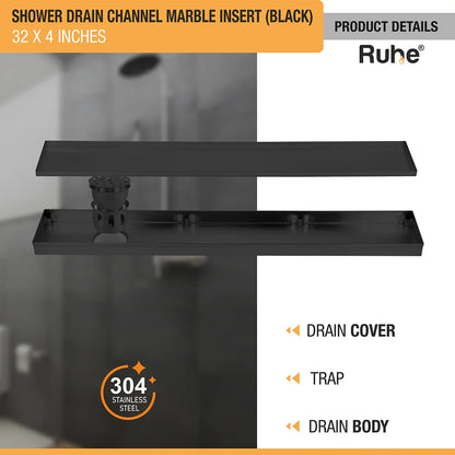 Marble-Insert Shower Drain Channel (4 Inches)