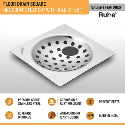 One Square Flat Cut Floor Drain