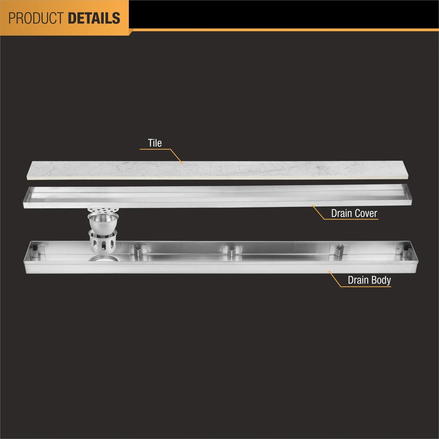 Tile-Insert Shower Drain Channel (3 Inches)