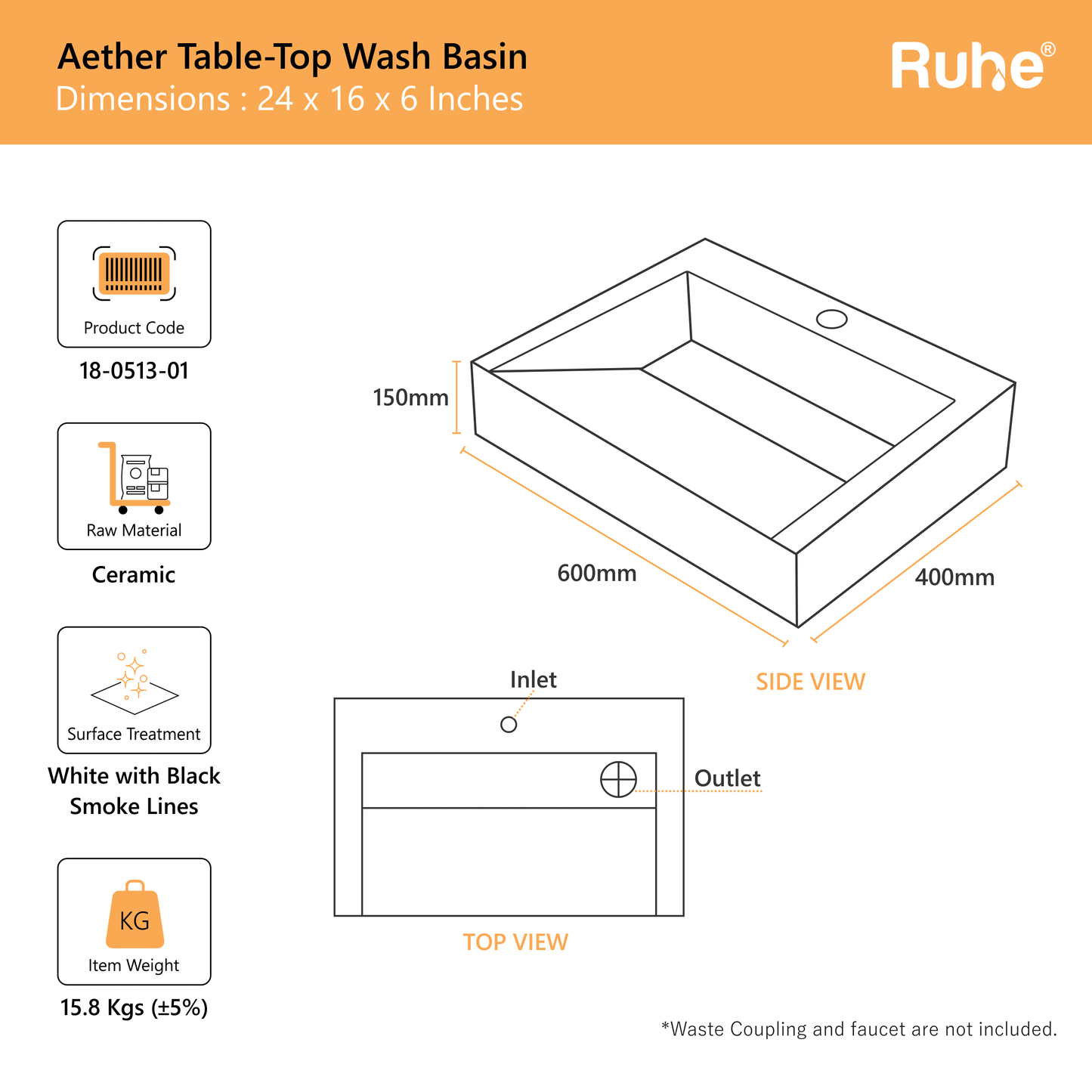 Aether Table Top Wash Basin (dimensions)