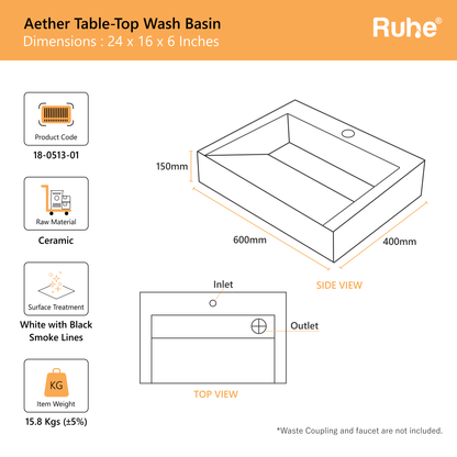 Aether Table Top Wash Basin (dimensions)