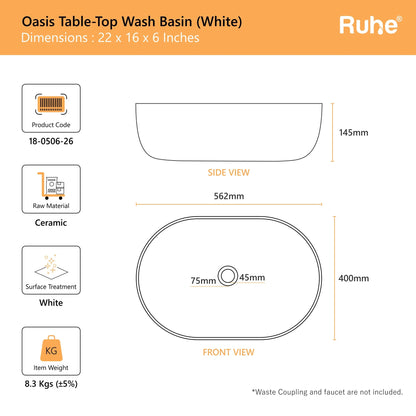 Oasis Table-Top Wash Basin (dimensions)