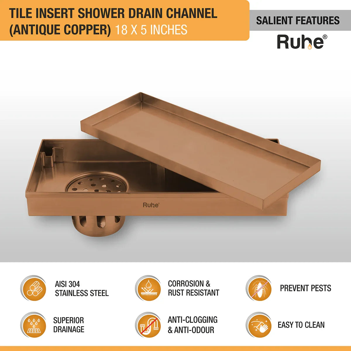 Tile-Insert Shower Drain Channel (5 Inches)