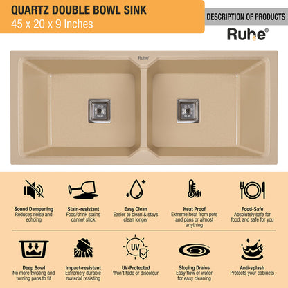 Quartz Double Bowl Kitchen Sink (45 x 20 x 9 inches)