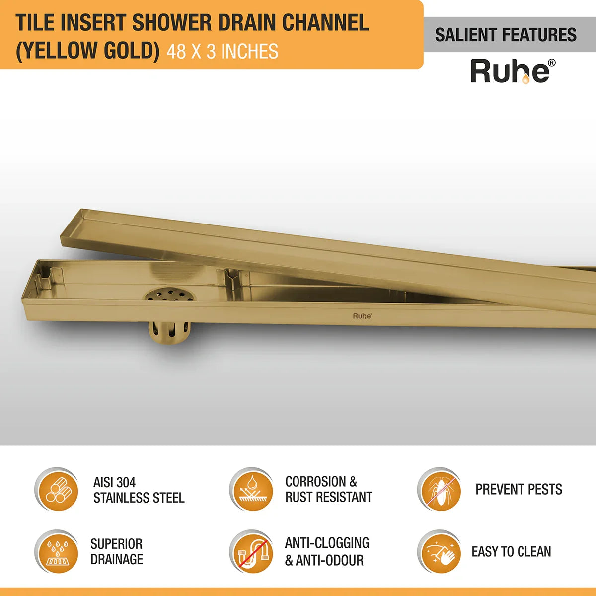 Tile-Insert Shower Drain Channel (3 Inches)
