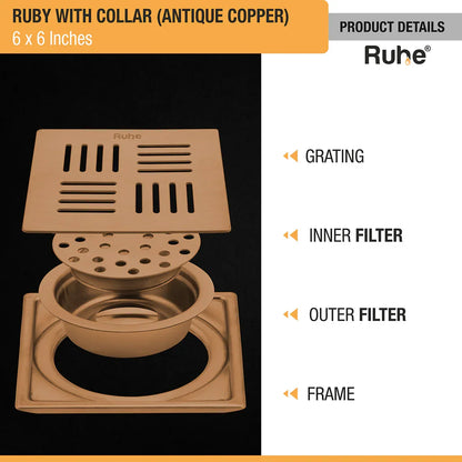 Ruby Square Flat Cut Floor Drain