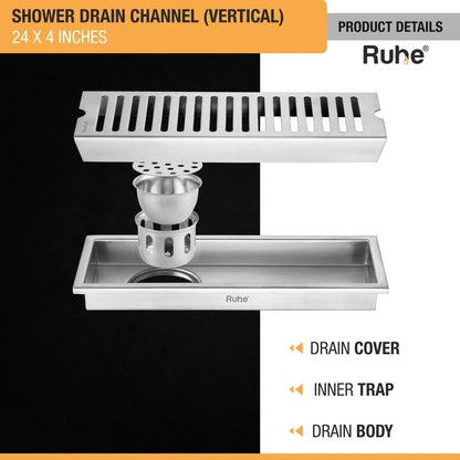 Vertical Shower Drain Channel (4 Inches)