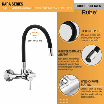 Kara Single Lever Wall-mount Kitchen Sink Mixer Tap with Coloured Silicone Spout