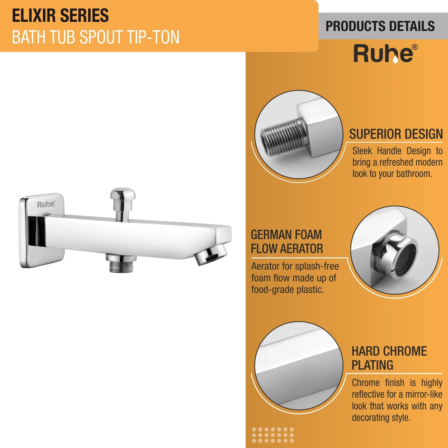 Elixir Bathtub Tap with Tip-Ton Button (Only Spout) - by Ruhe