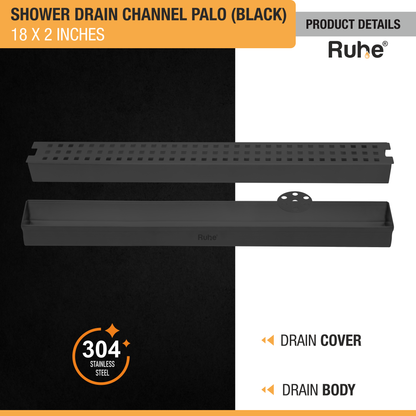 Palo Shower Drain Channel Black (2 Inches)