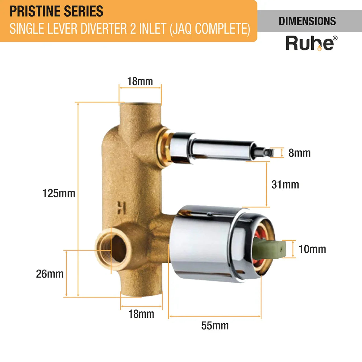 Pristine Single Lever 2-inlet Diverter (JAQ Complete Set) dimensions and sizes
