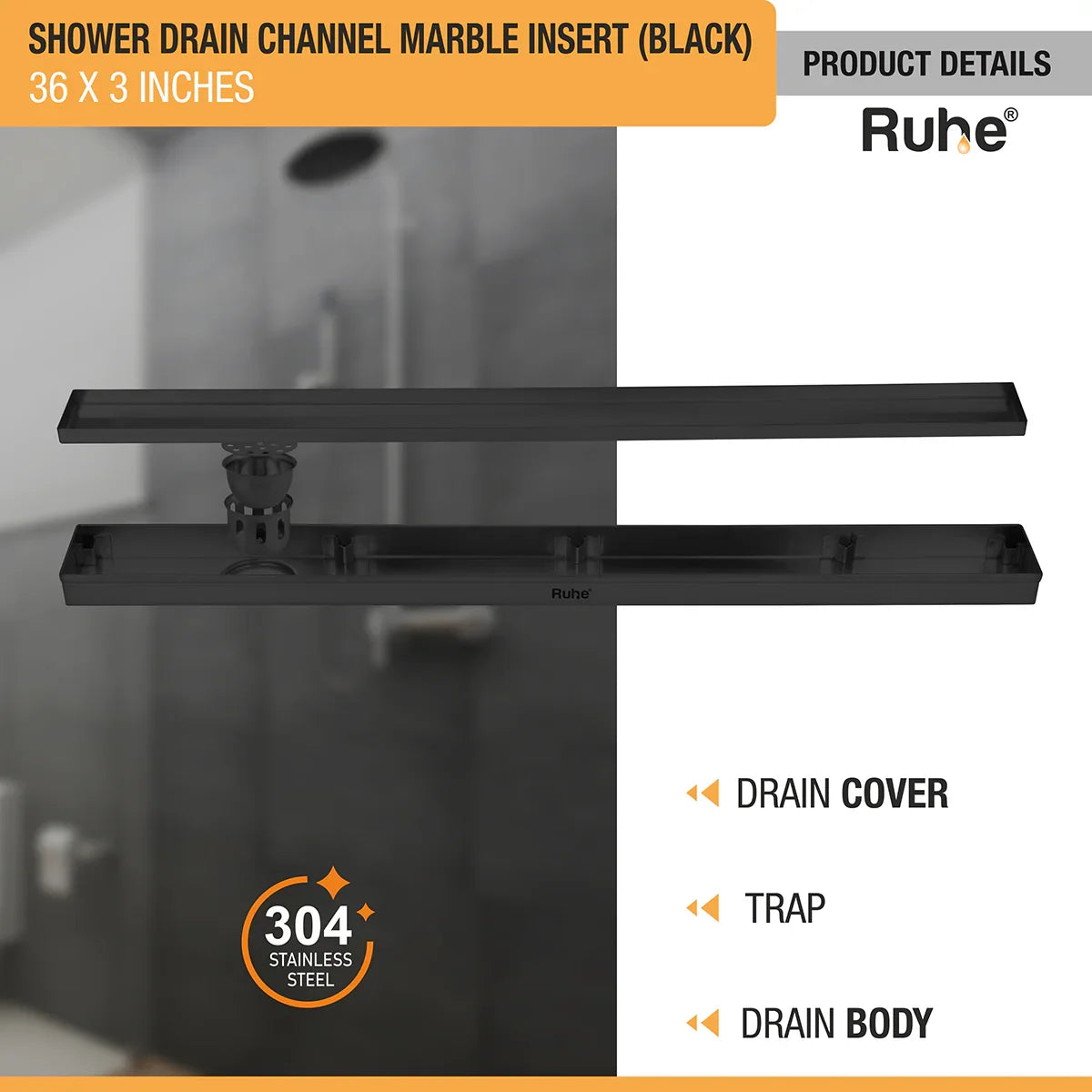Marble-Insert Shower Drain Channel (3 Inches)