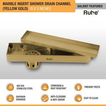 Marble-Insert Shower Drain Channel (3 Inches)