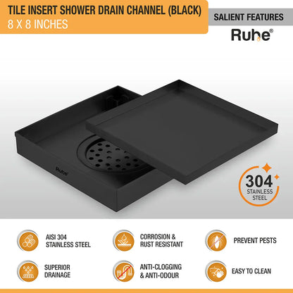 Tile-Insert Shower Drain Channel (8 x 8 Inches)
