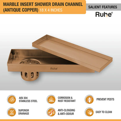 Marble-Insert Shower Drain Channel (4 Inches)