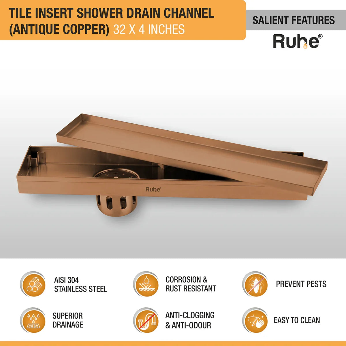Tile-Insert Shower Drain Channel (4 Inches)