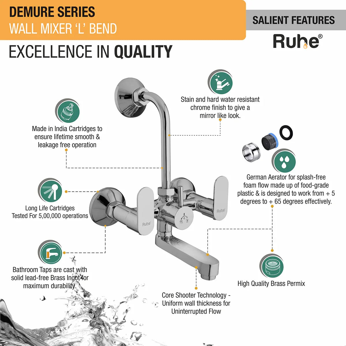 Demure Wall Mixer Tap with L Bend Pipe - by Ruhe
