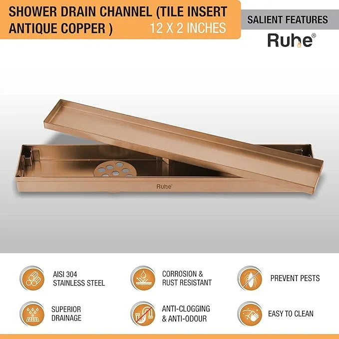 Tile-Insert Shower Drain Channel (2 Inches)