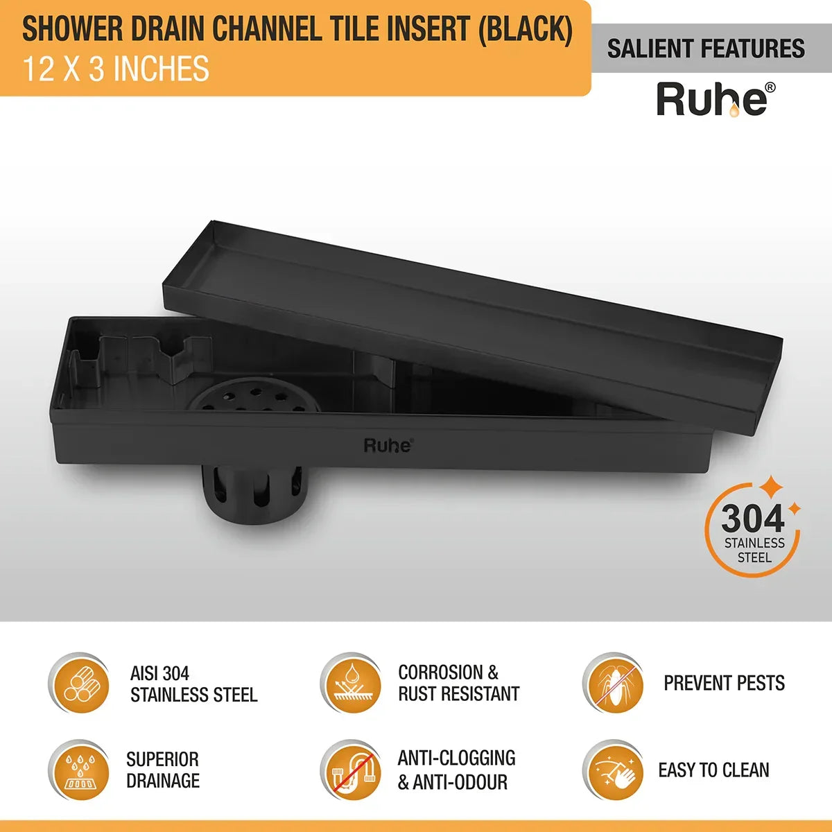 Tile-Insert Shower Drain Channel Coloured (3 Inches)