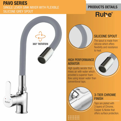 Pavo Single Lever Deck-mount Kitchen Sink Mixer Tap with Coloured Flexible Silicone Spout