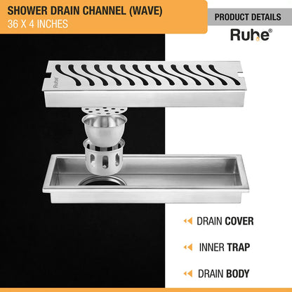 Wave Shower Drain Channel (4 Inches)