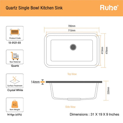 Quartz Single Bowl Kitchen Sink (31 x 19 x 9 Inches)