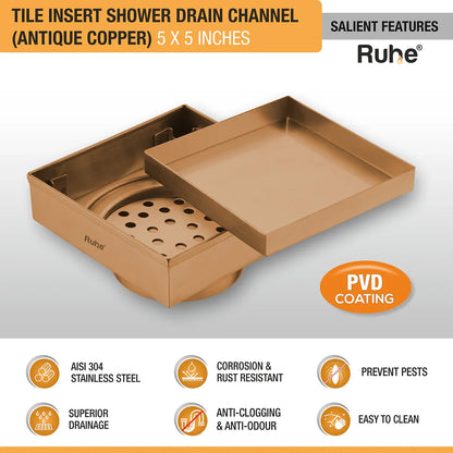 Tile-Insert Shower Drain Channel (4 x 4 Inches)