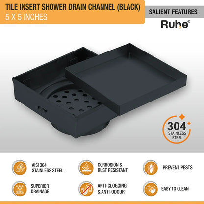 Tile-Insert Shower Drain Channel (5 x 5 Inches)