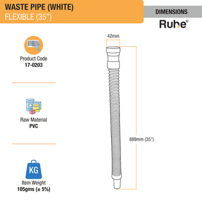 PVC White Flexible Waste Pipe (35 Inches) (Pack of 2) - By Ruhe