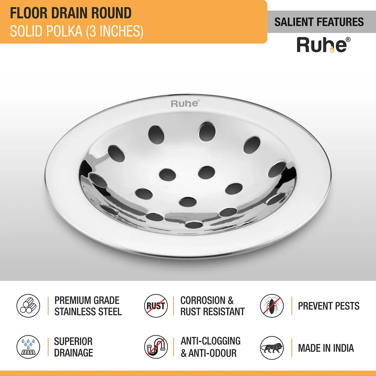 Solid Polka Round Floor Drain (3 inches) (Pack of 4) - by Ruhe