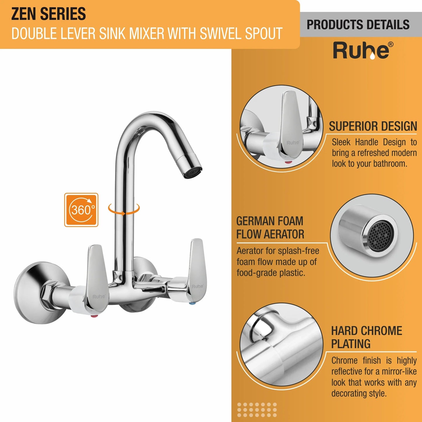 Zen Sink Mixer Brass Faucet with Swivel Spout ZEN Series