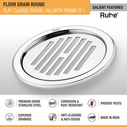 Flat Classic Round Jali Floor Drain (5 inches) with Frame (Pack of 2) - by Ruhe