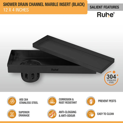 Marble-Insert Shower Drain Channel (4 Inches)