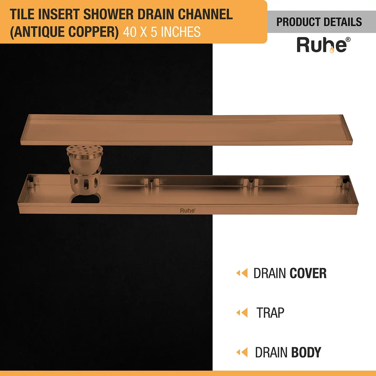 Tile-Insert Shower Drain Channel Coloured (5 Inches)